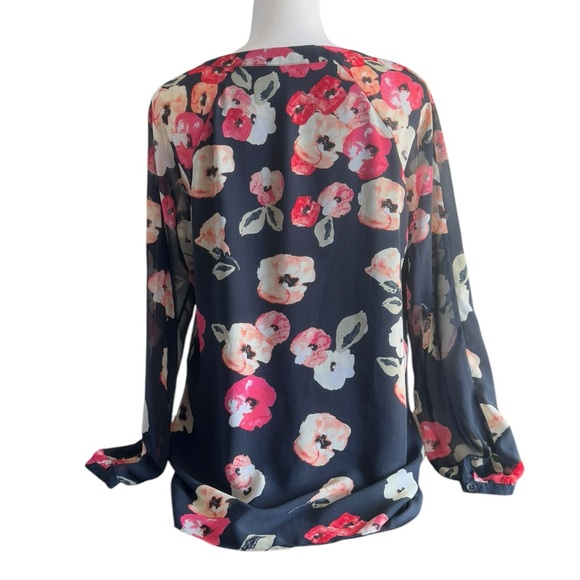 CAbi 971 Navy Blue Floral Print Long Sleeve Blouse Women's Size Medium - Picture 5 of 11